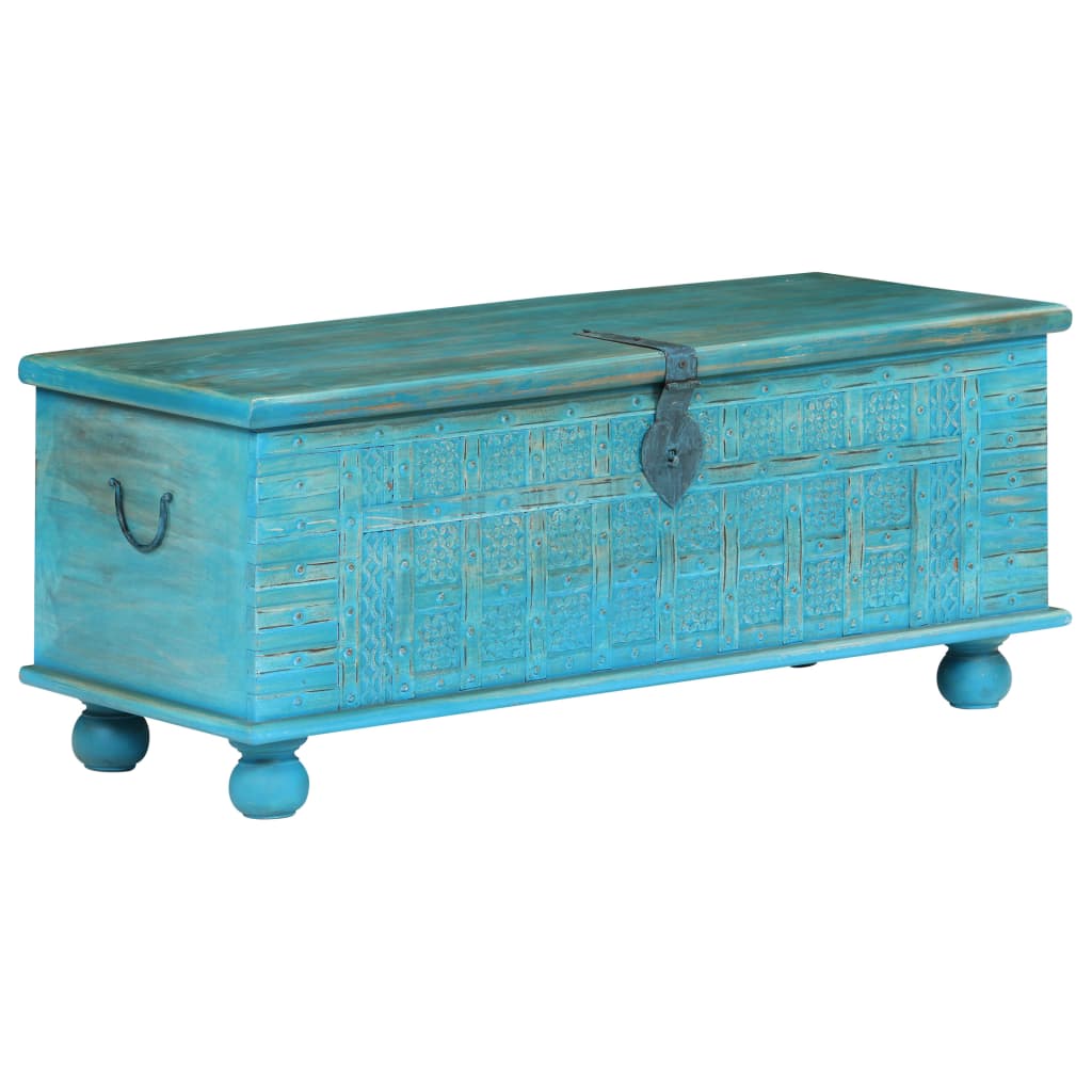 Storage box, solid mango wood, blue, 100x40x41cm