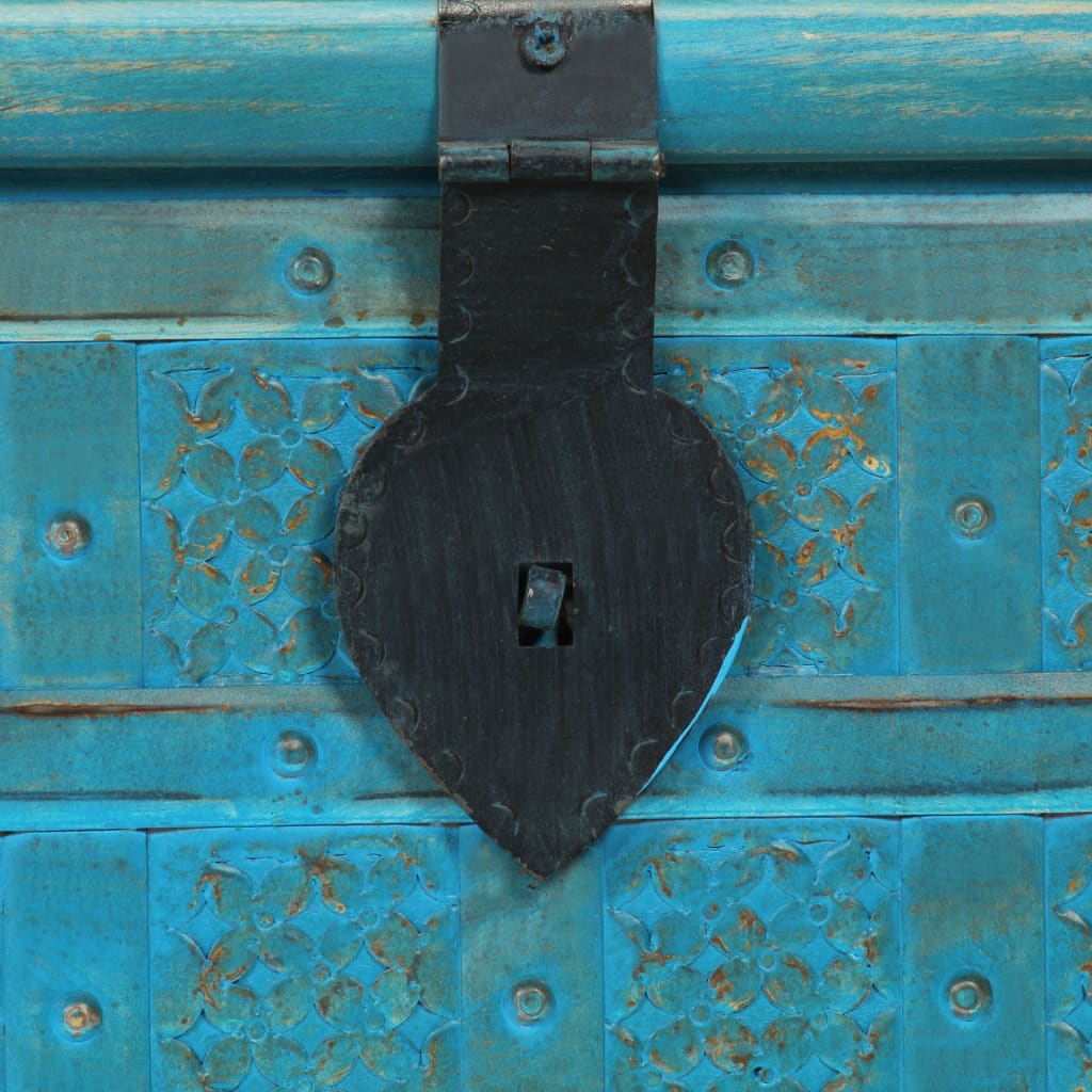 Storage box, solid mango wood, blue, 100x40x41cm