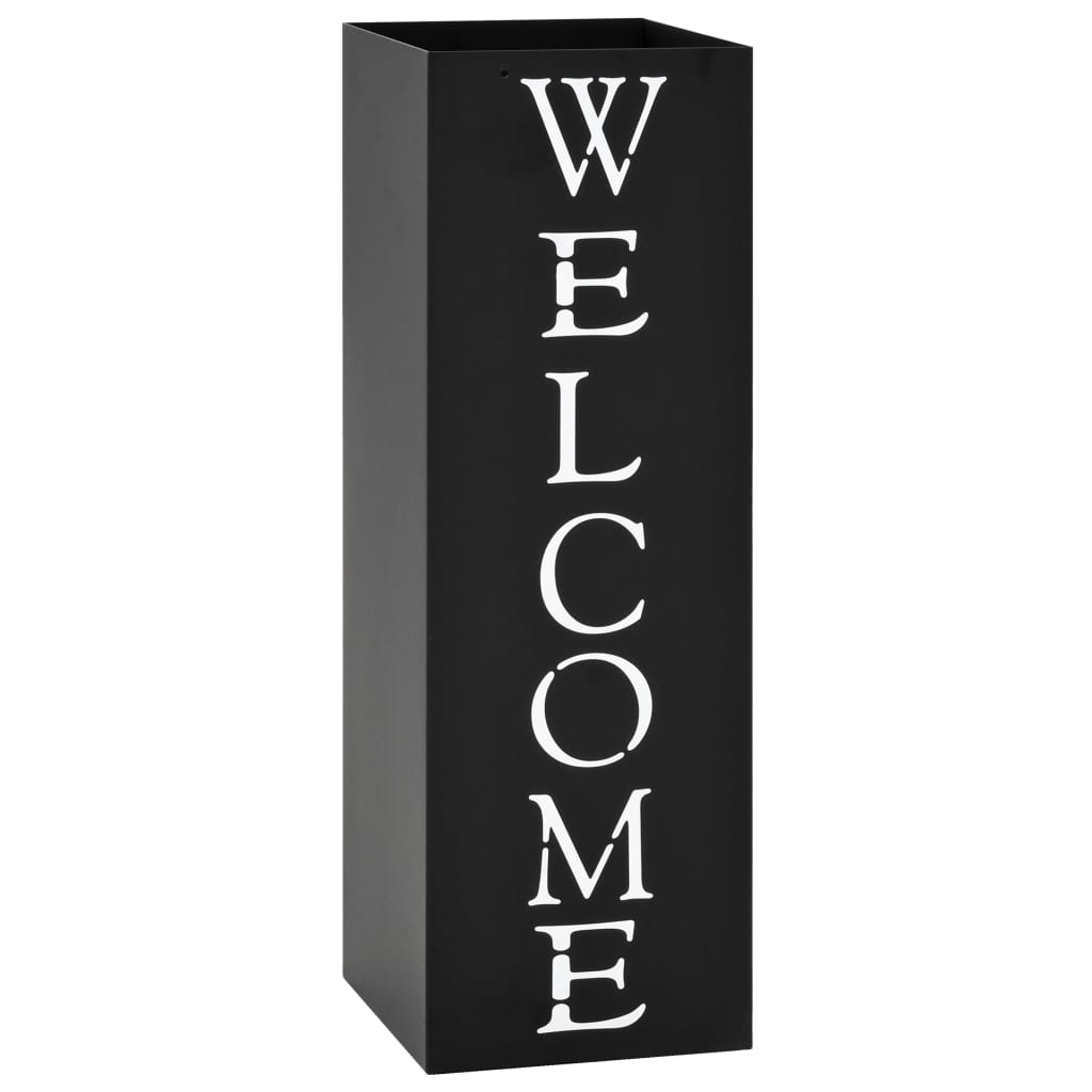 Lietussargu statīvs, ar uzrakstu Welcome, tērauda, melns