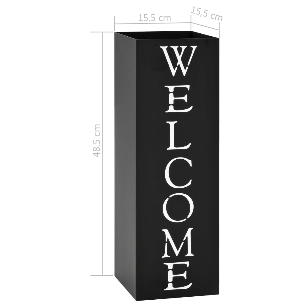Lietussargu statīvs, ar uzrakstu Welcome, tērauda, melns