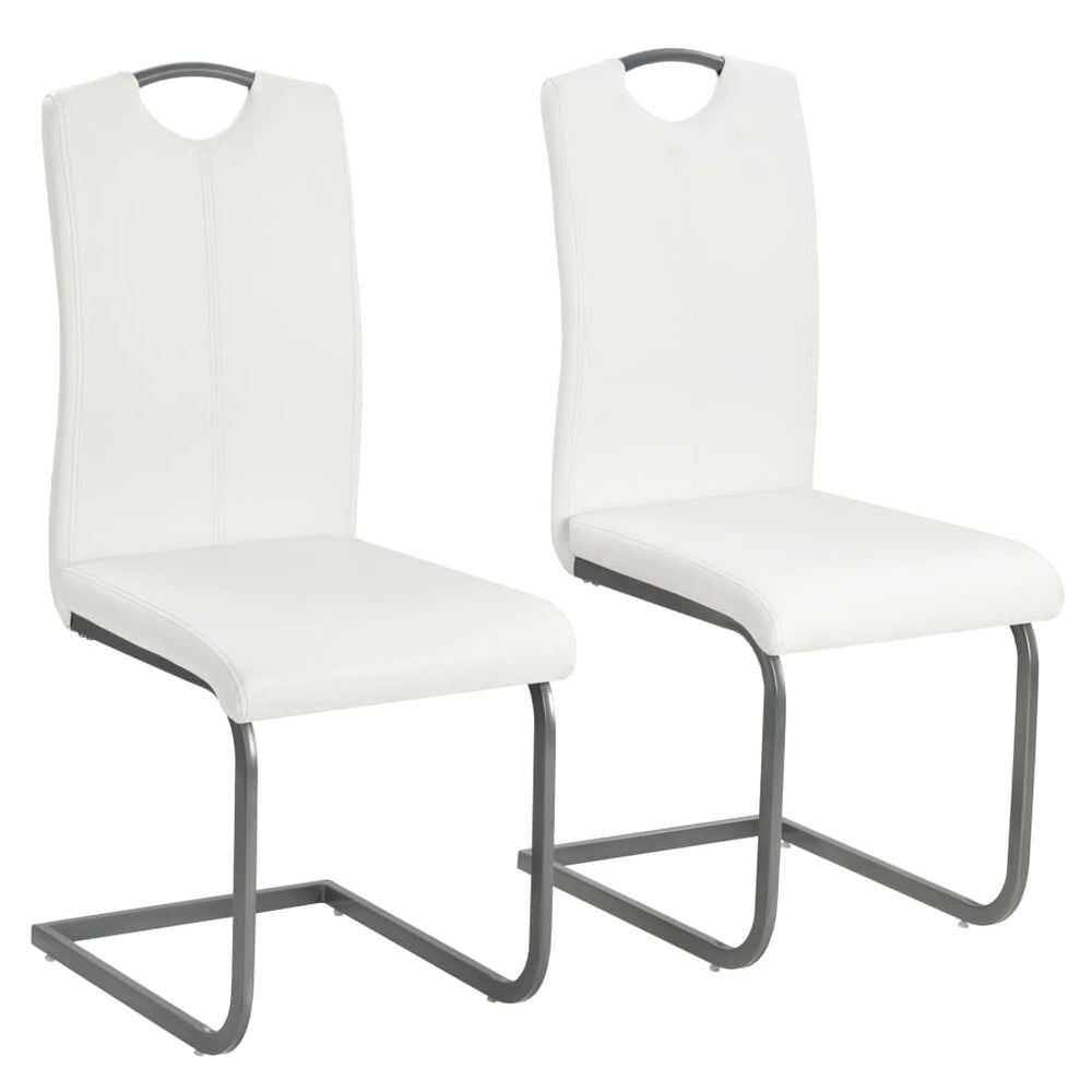 Cantilever Dining Chairs 2 pcs White Artificial Leather