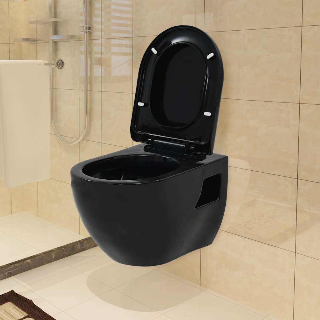 Wall-hung ceramic toilet, black