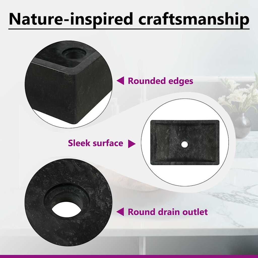 Sink, glossy black, 45x30x12cm, marble