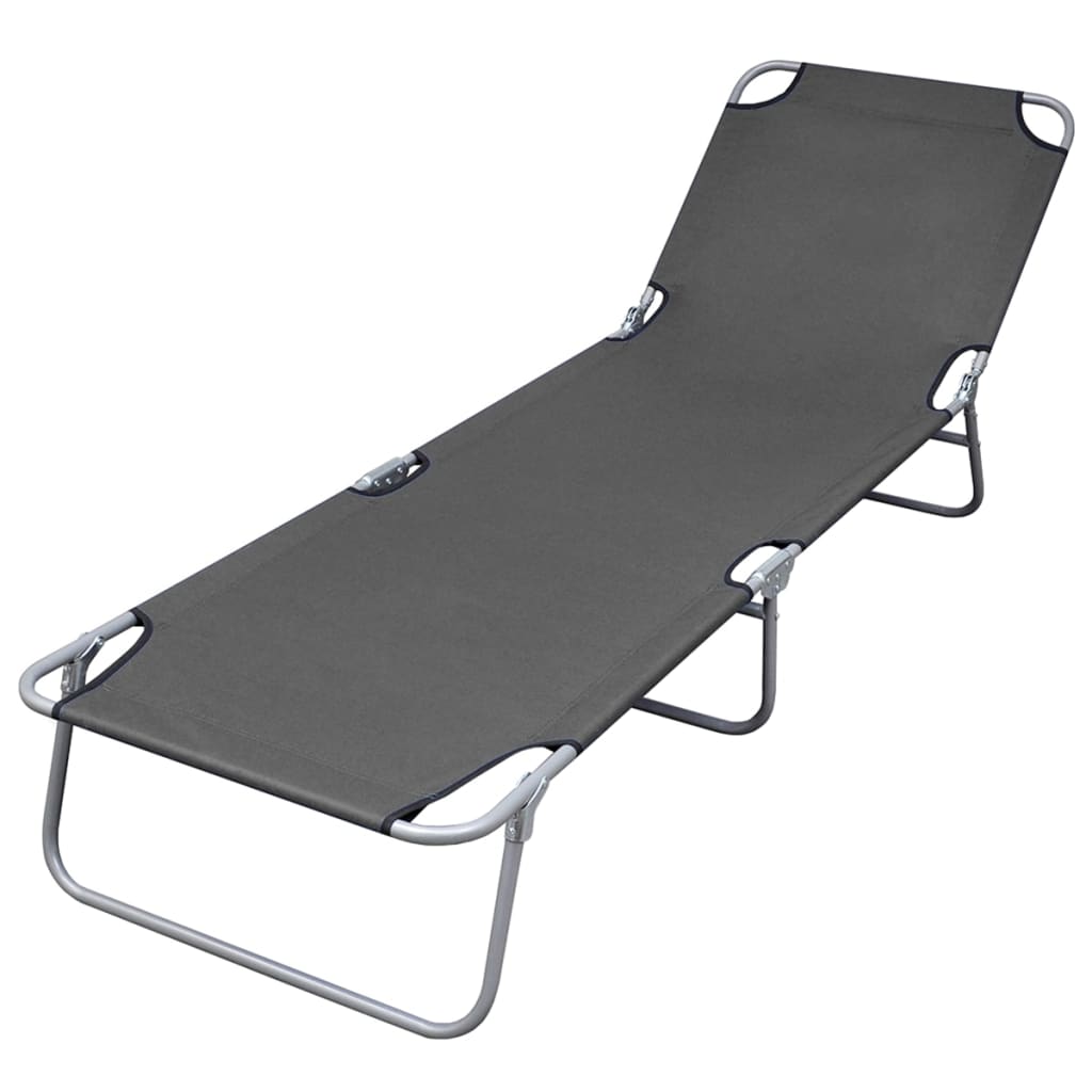 Foldable sun lounger with adjustable backrest, grey