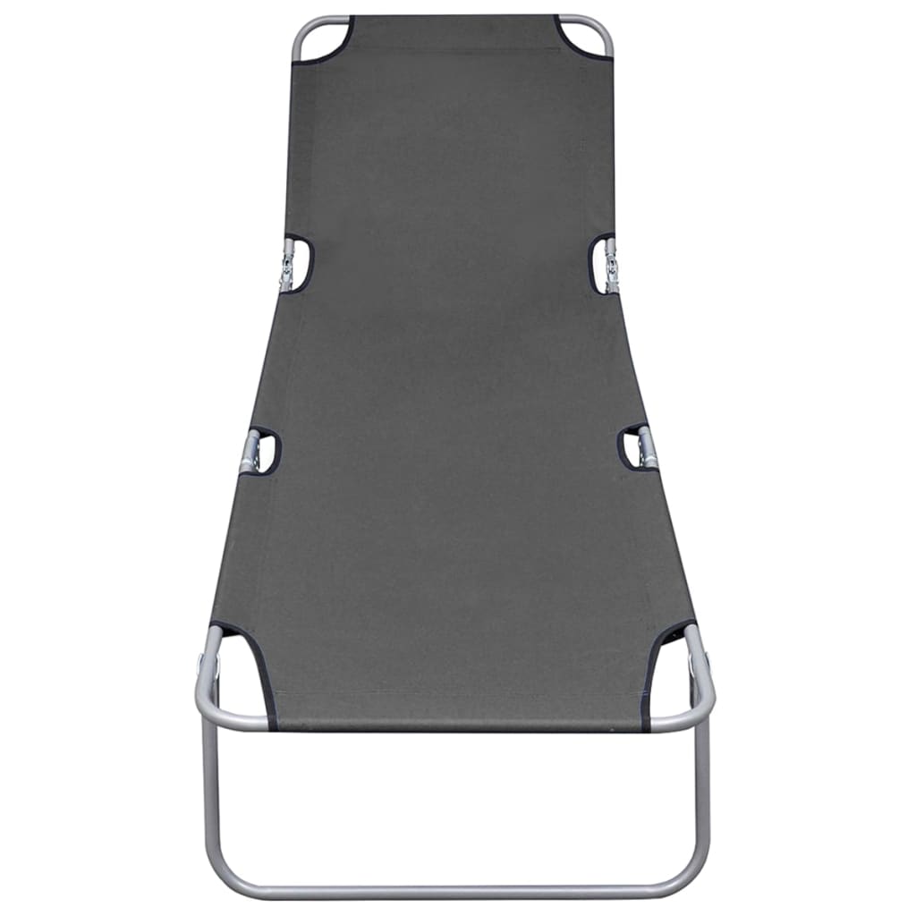 Foldable sun lounger with adjustable backrest, grey