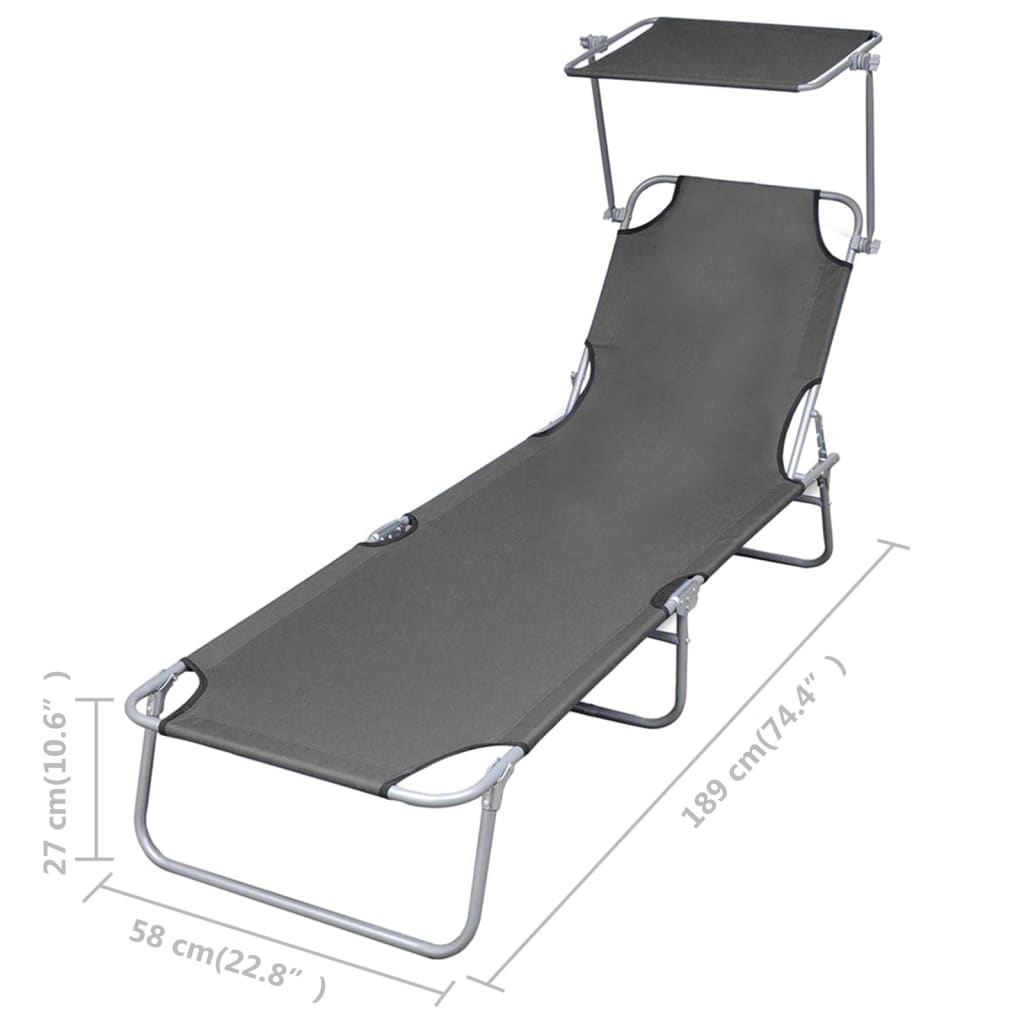 Foldable sun lounger with adjustable backrest, grey