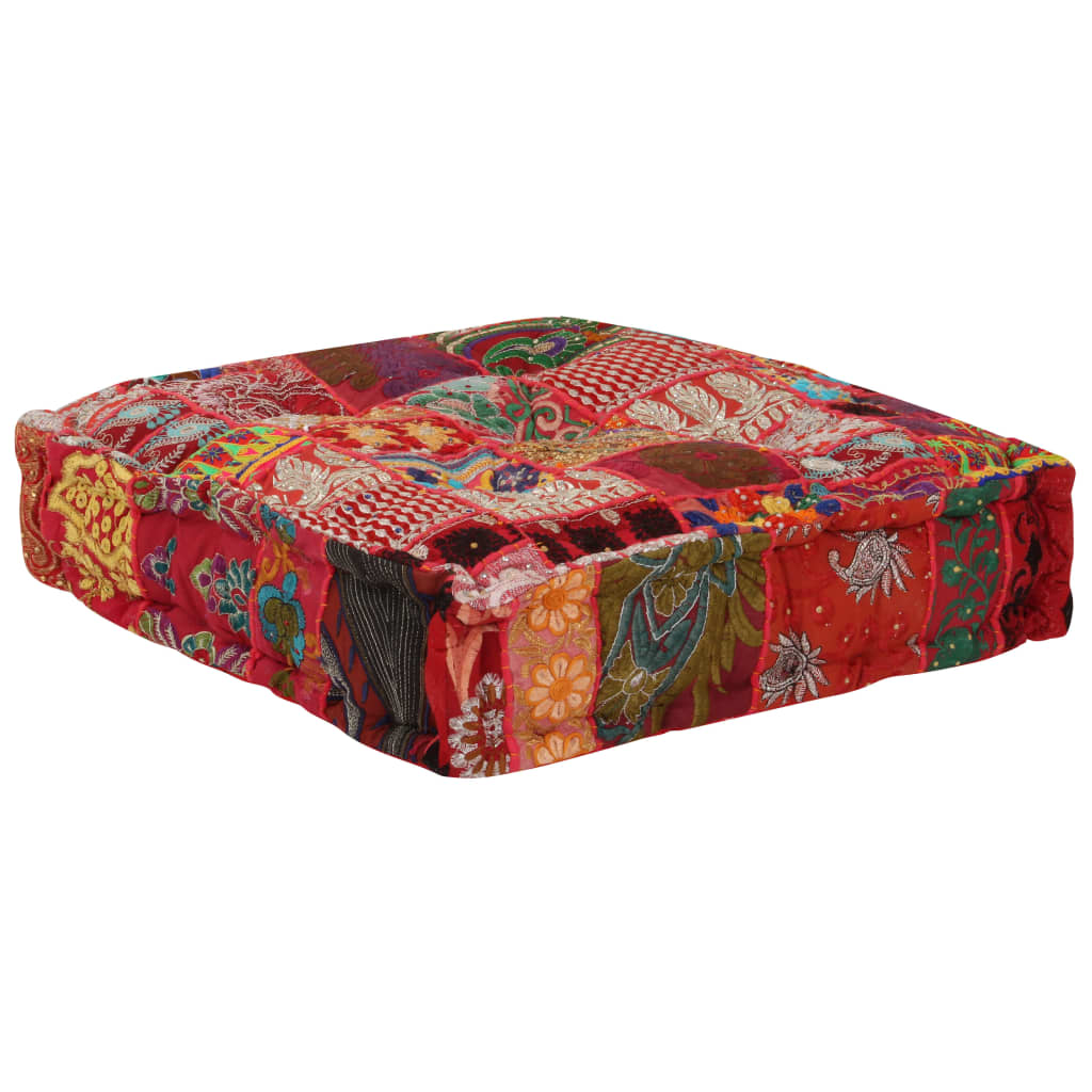 Pufs, sarkans, 50x50x12cm, kokvilna, kvadrātveida, roku darbs, lupatu segas.