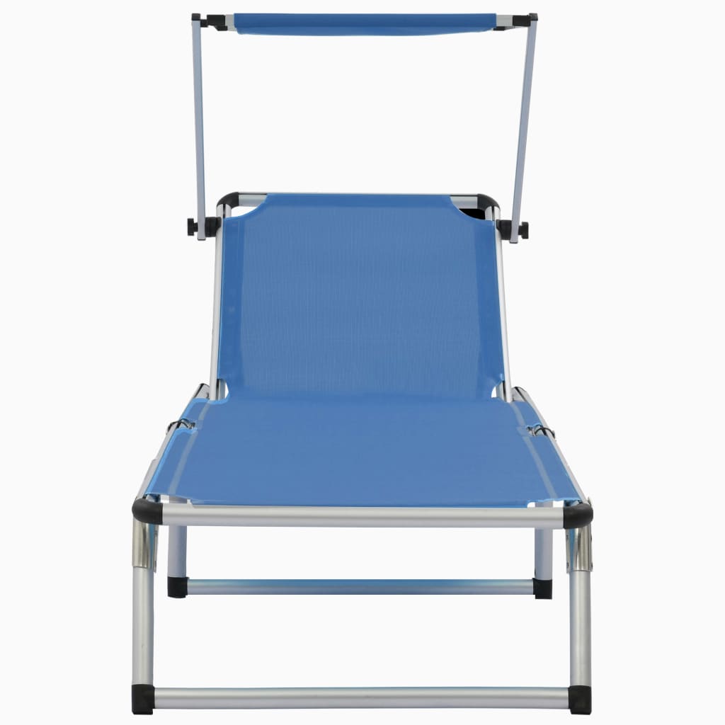 Folding sun lounger with canopy, blue, aluminum and textilene