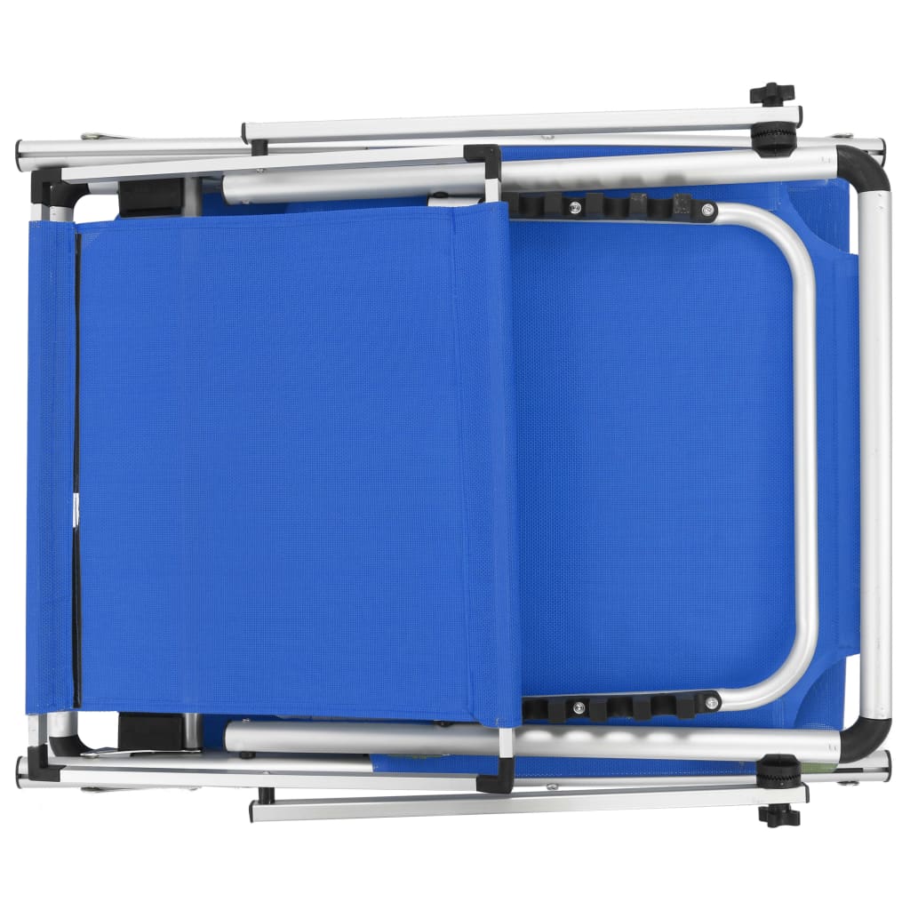 Folding sun lounger with canopy, blue, aluminum and textilene