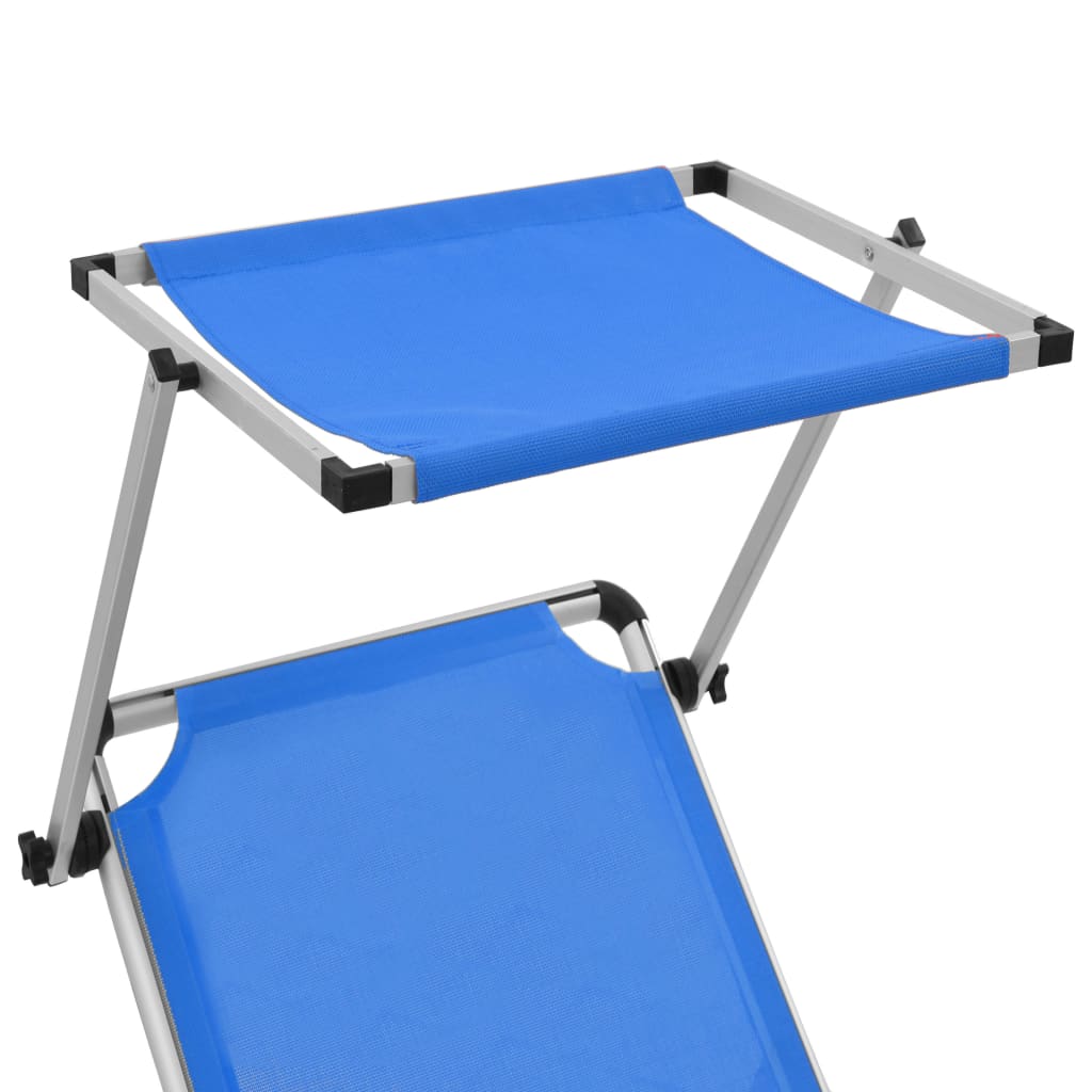 Folding sun lounger with canopy, blue, aluminum and textilene