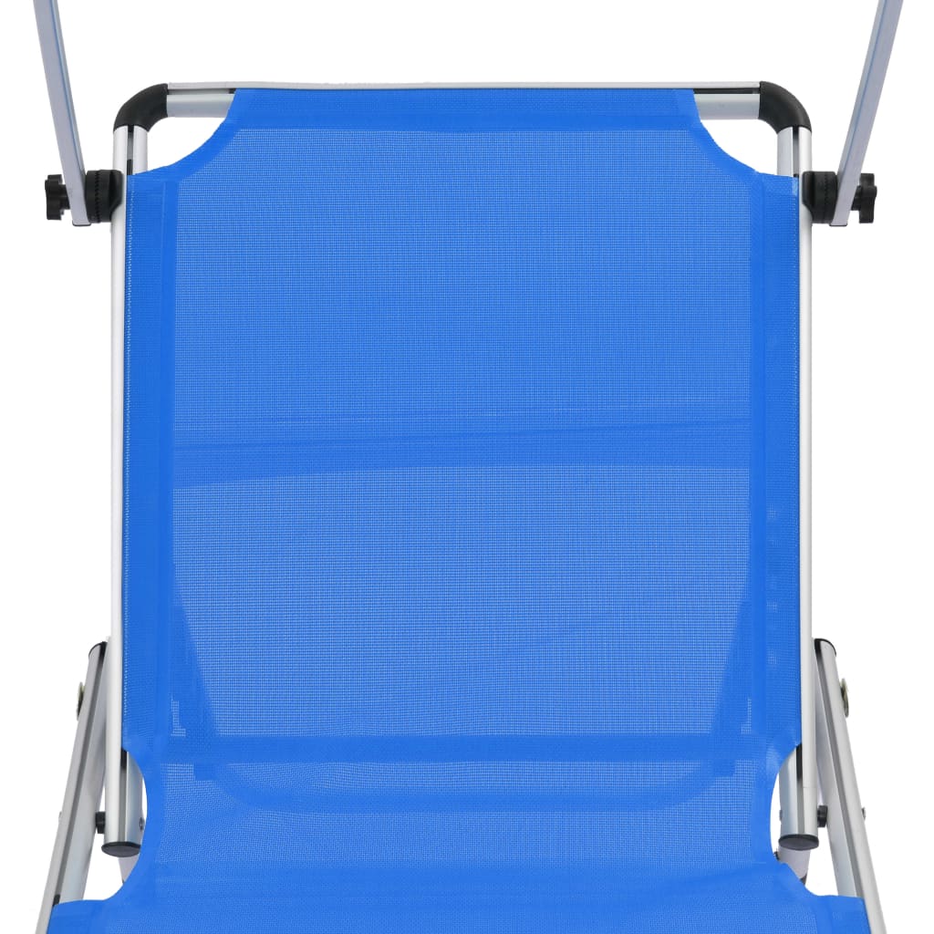 Folding sun lounger with canopy, blue, aluminum and textilene