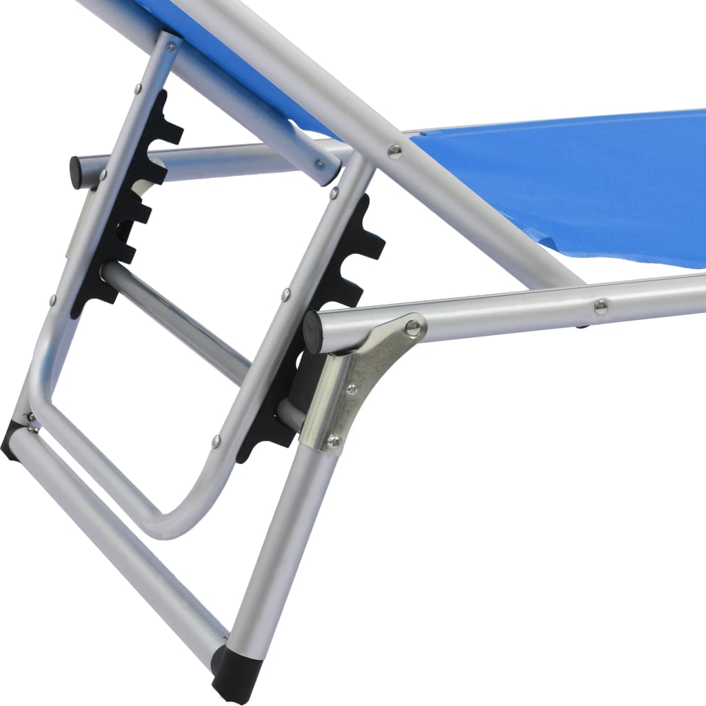 Folding sun lounger with canopy, blue, aluminum and textilene