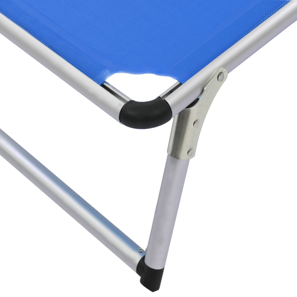 Folding sun lounger with canopy, blue, aluminum and textilene