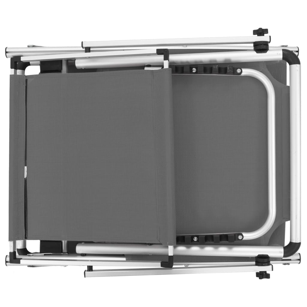 Foldable sun lounger with canopy, grey, aluminium and textile.
