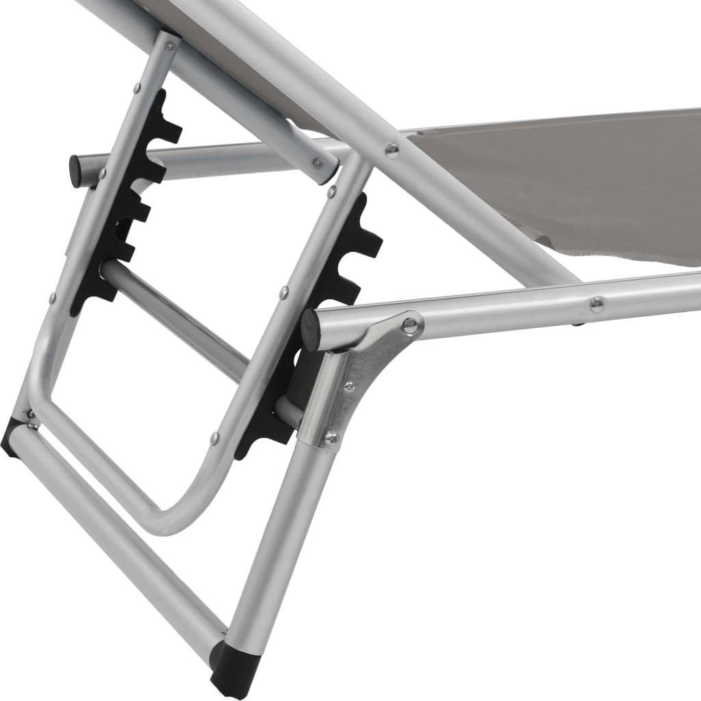 Foldable sun lounger with canopy, grey, aluminium and textile.