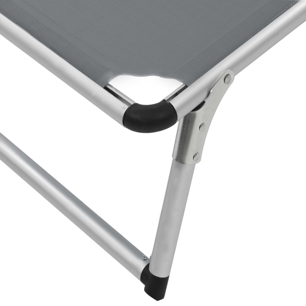Foldable sun lounger with canopy, grey, aluminium and textile.