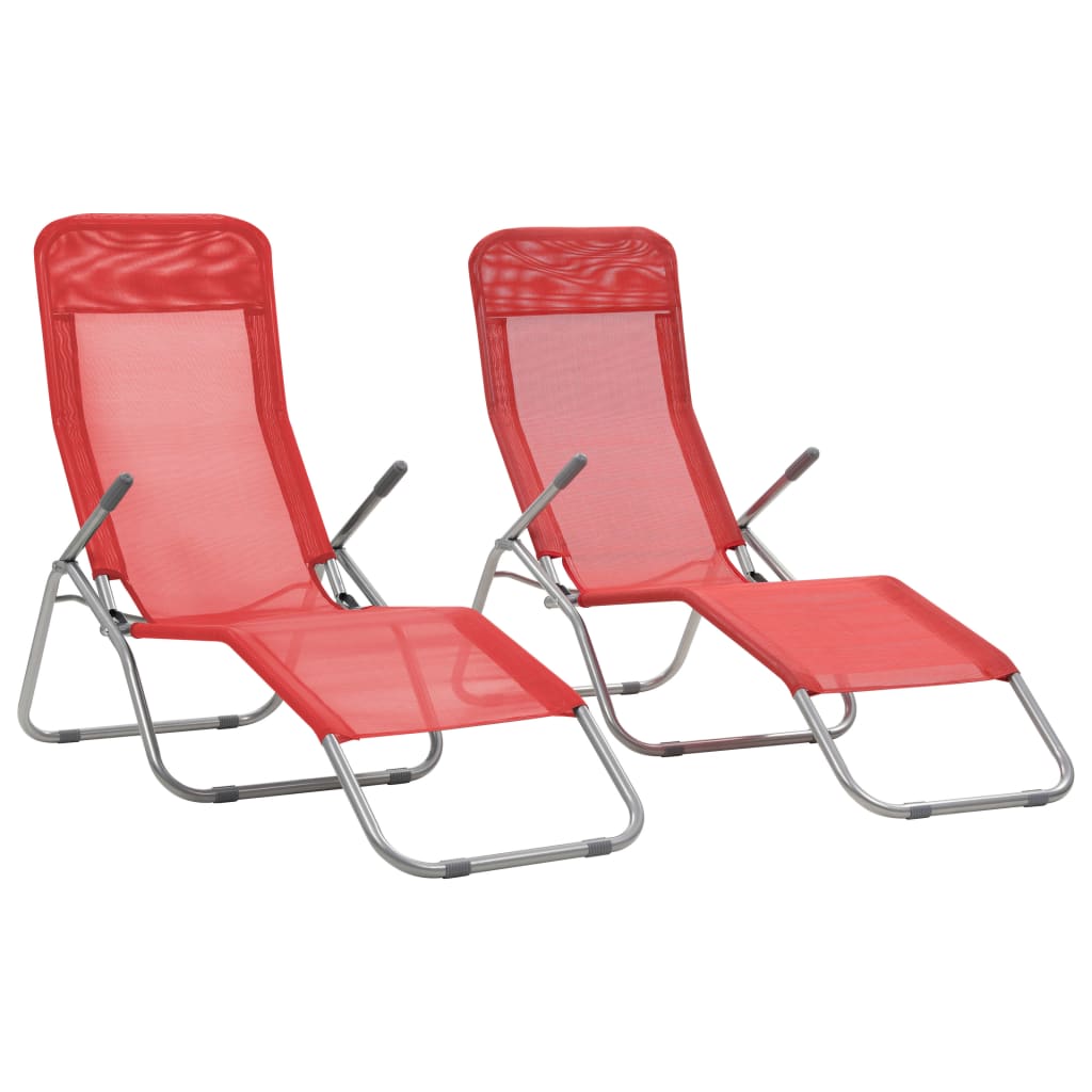 Foldable sun loungers, 2 pcs, textilene, red