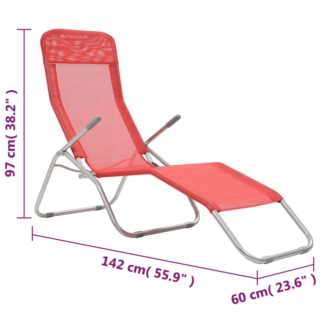 Foldable sun loungers, 2 pcs, textilene, red