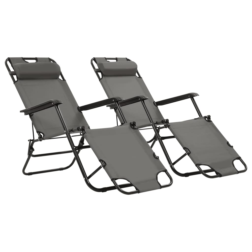 Foldable Sun Loungers, 2 pcs, with Footrest, Steel, Grey