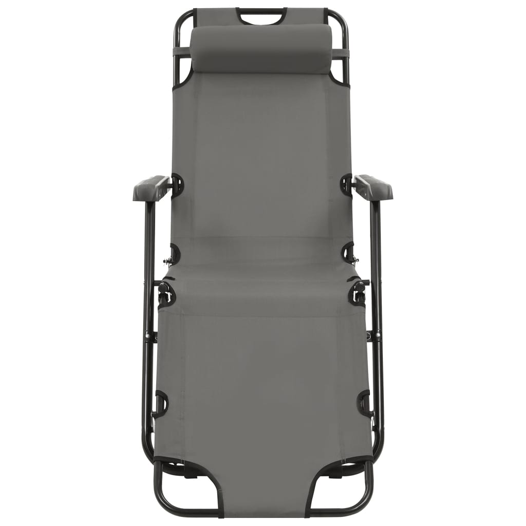 Foldable Sun Loungers, 2 pcs, with Footrest, Steel, Grey