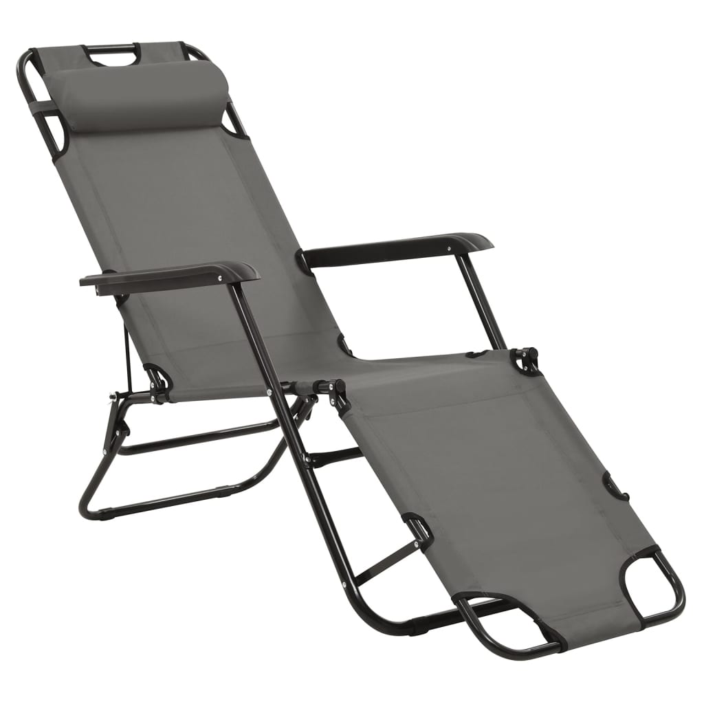 Foldable Sun Loungers, 2 pcs, with Footrest, Steel, Grey