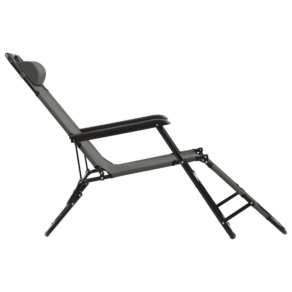 Foldable Sun Loungers, 2 pcs, with Footrest, Steel, Grey