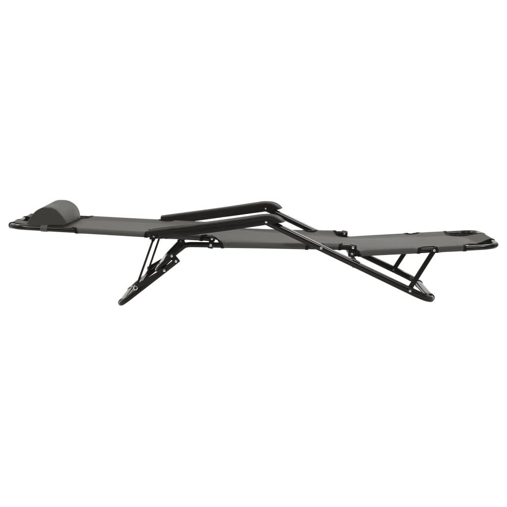 Foldable Sun Loungers, 2 pcs, with Footrest, Steel, Grey