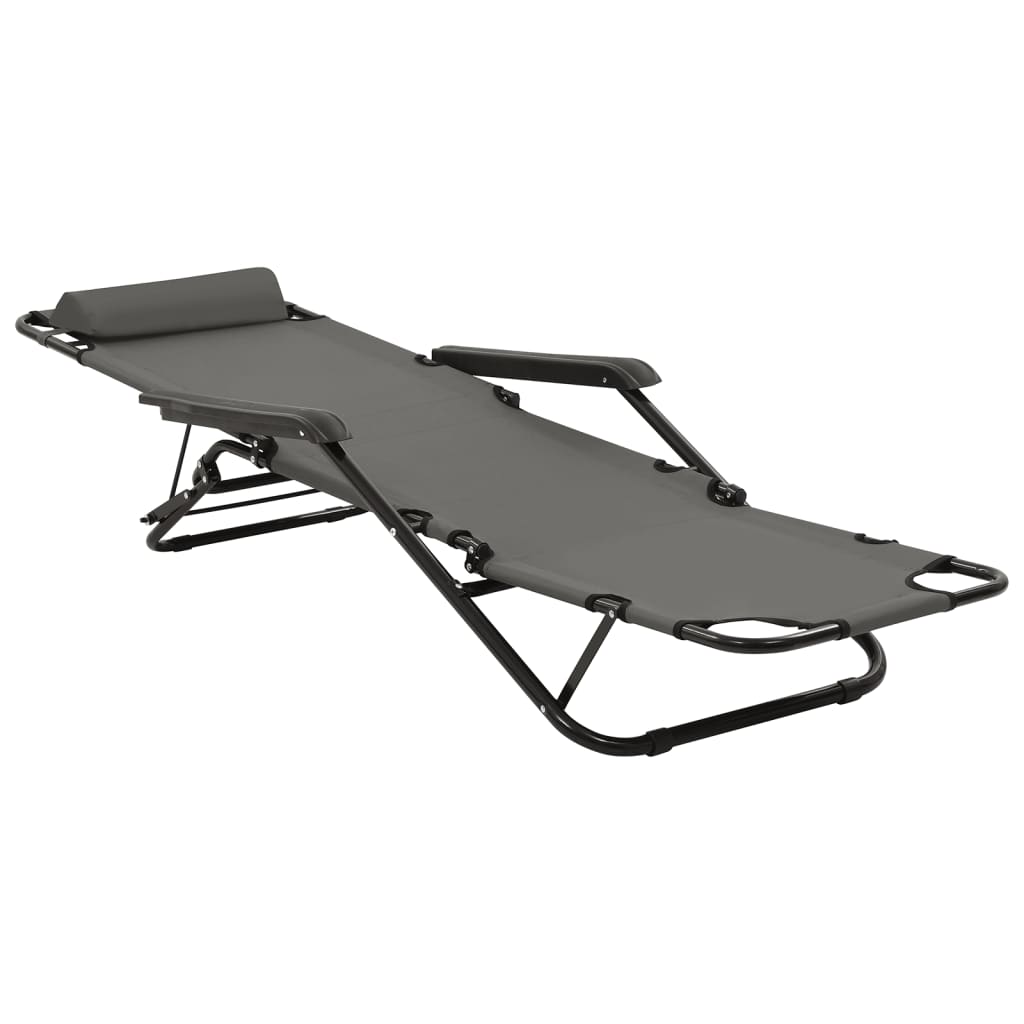 Foldable Sun Loungers, 2 pcs, with Footrest, Steel, Grey