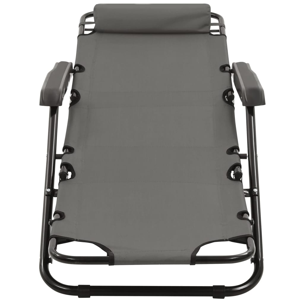 Foldable Sun Loungers, 2 pcs, with Footrest, Steel, Grey