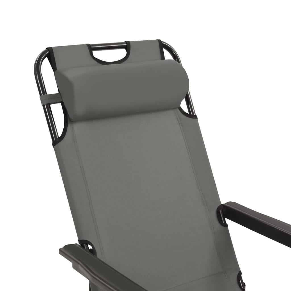 Foldable Sun Loungers, 2 pcs, with Footrest, Steel, Grey