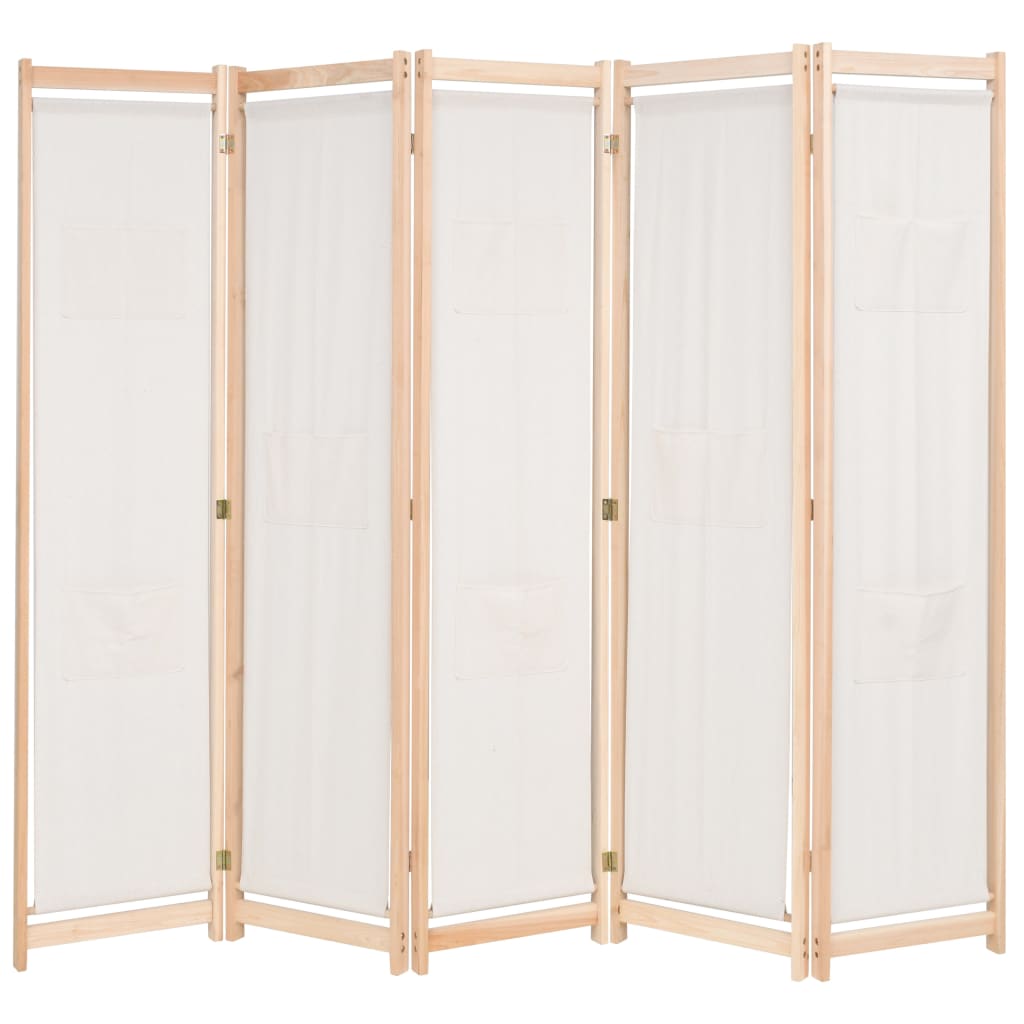 Room divider, 5 panels, cream, 200x170x4cm, fabric