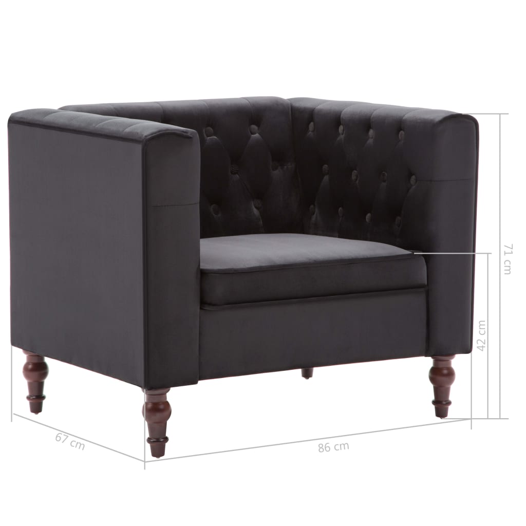 Armchair, black, velvet