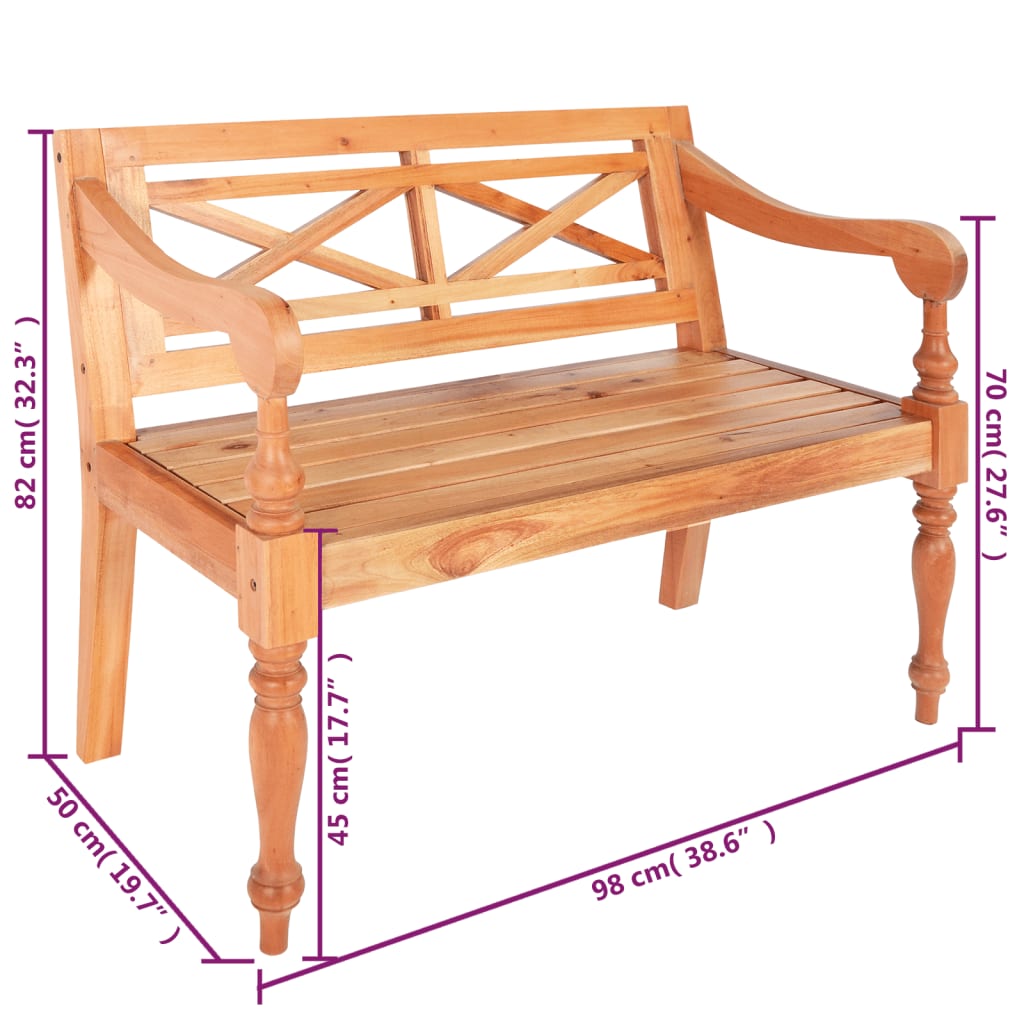 Batavia bench, 98cm, mahogany, light brown color
