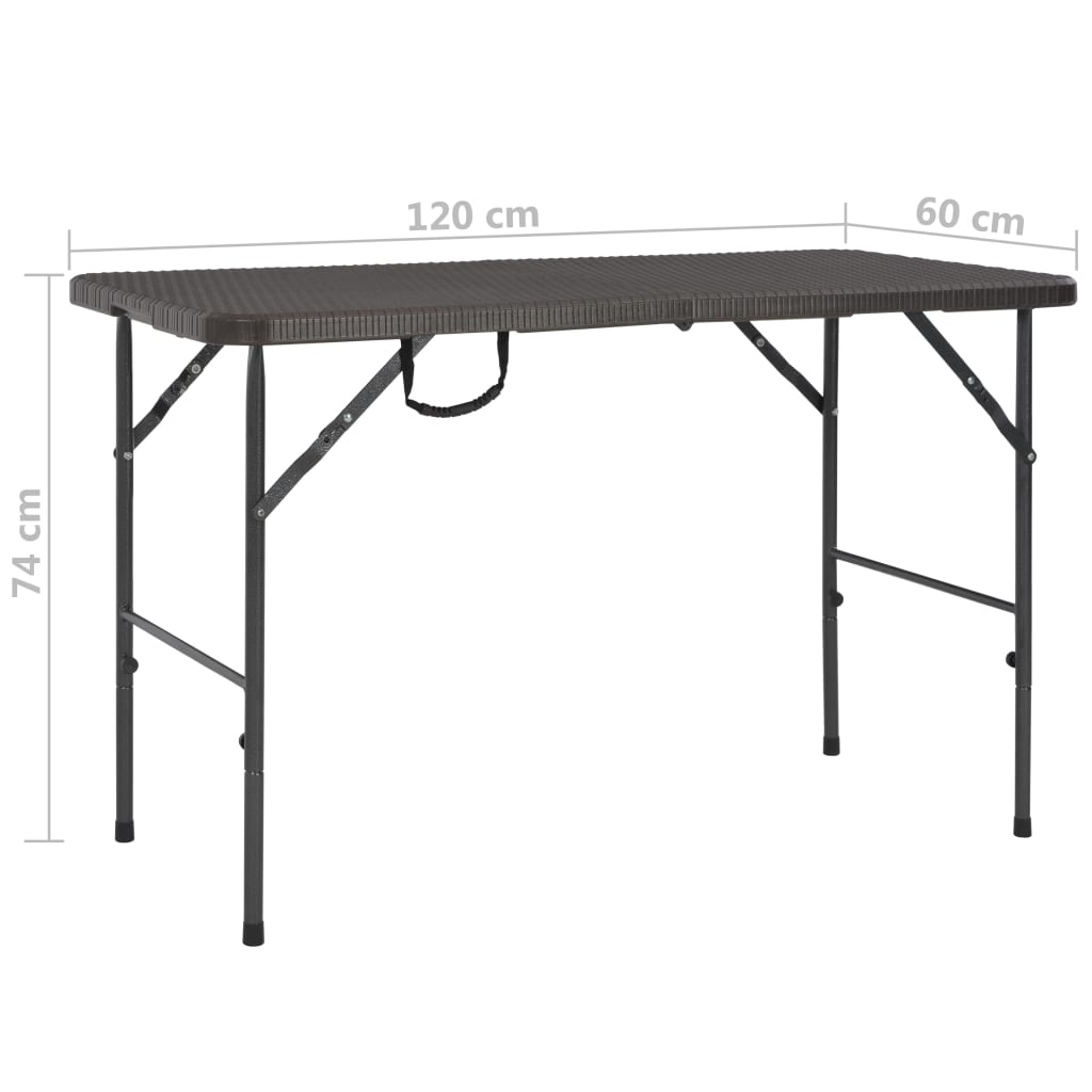 Sulankstomas sodo stalas, rudas, 120x60x74cm, HDPE ratano imit.