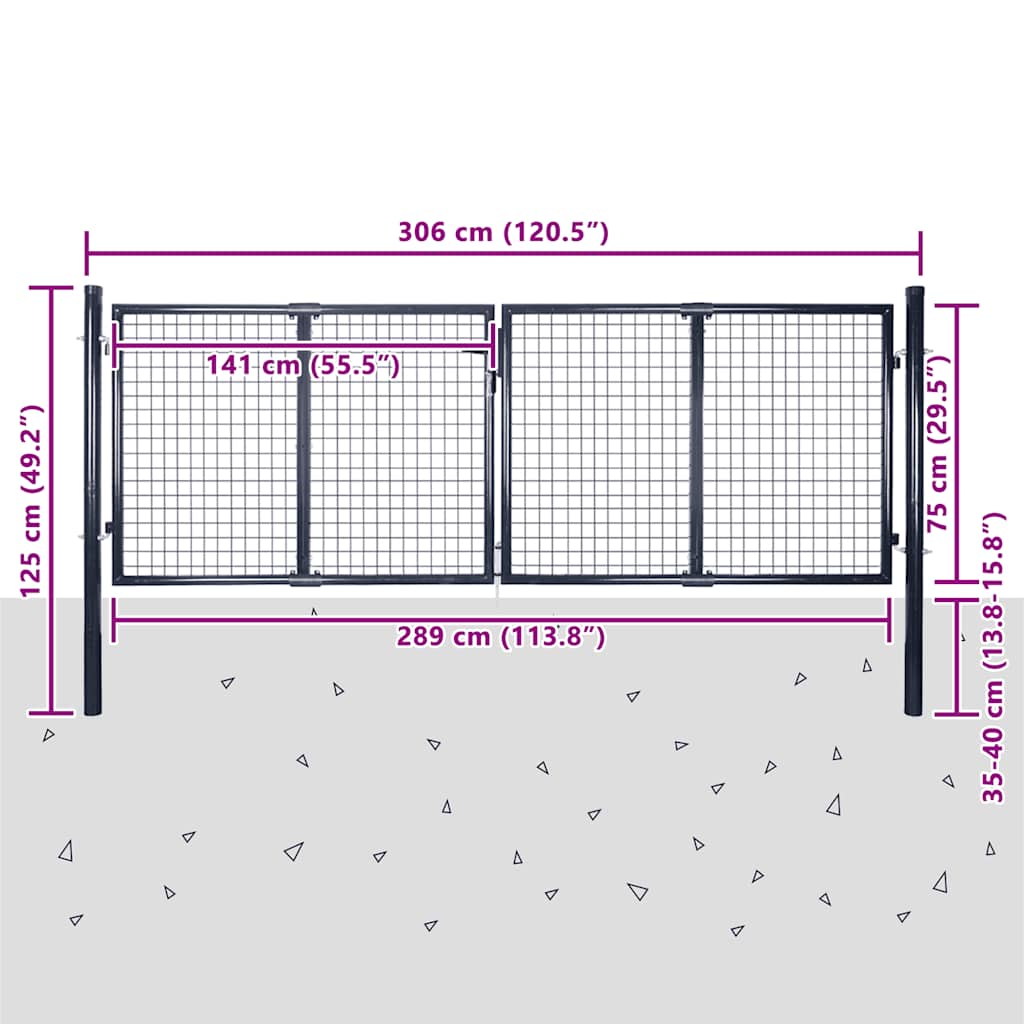 Mesh garden gate, galvanized steel, 300x75 cm, grey