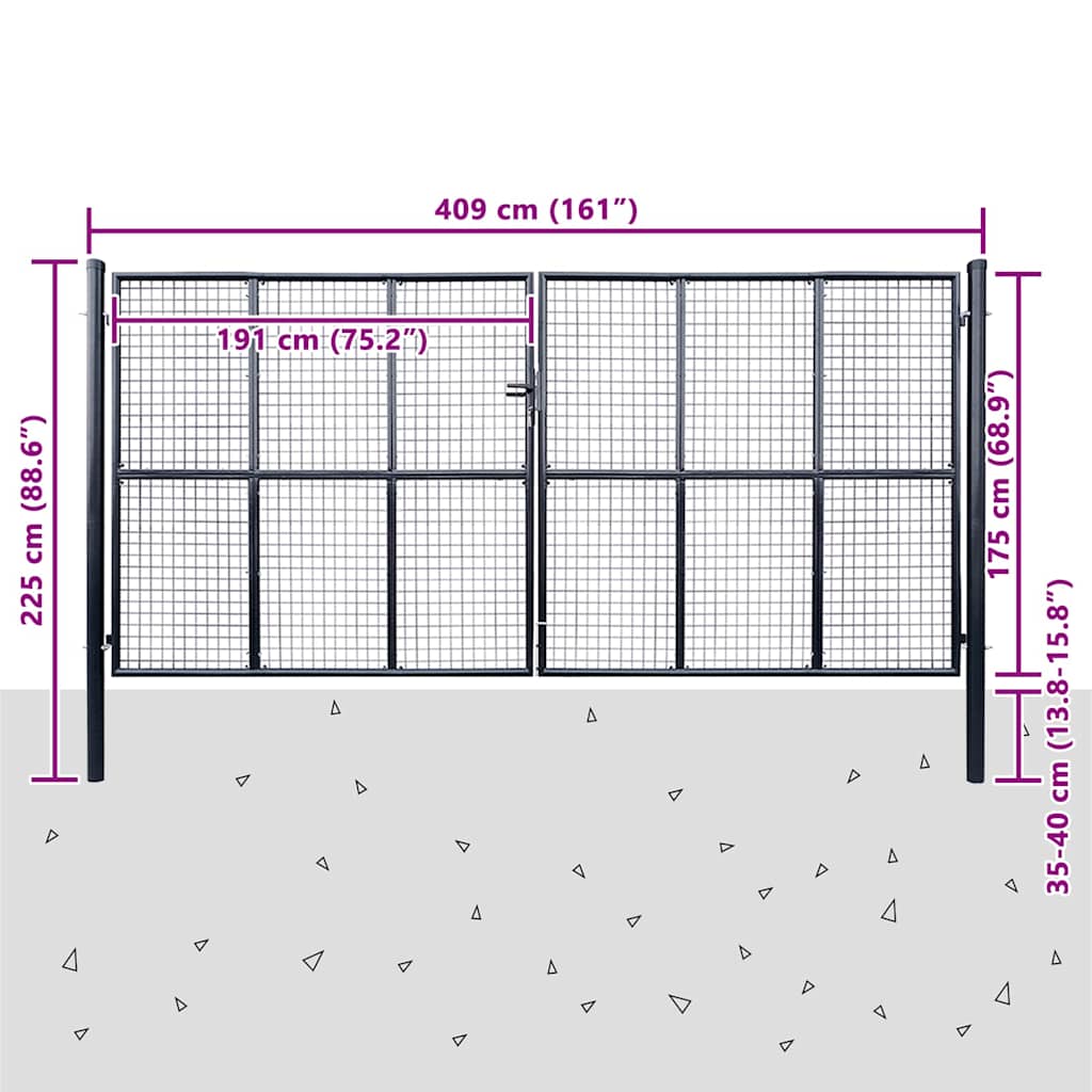 Mesh Garden Gate, Galvanized Steel, 400x175 cm, Gray