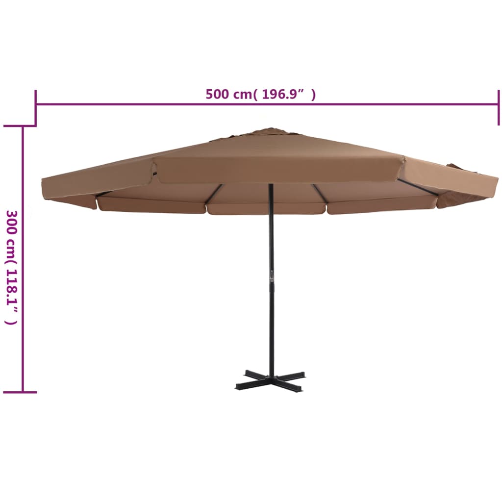 Lauko skėtis nuo saulės su aliuminio stulpu, taupe, 500 cm