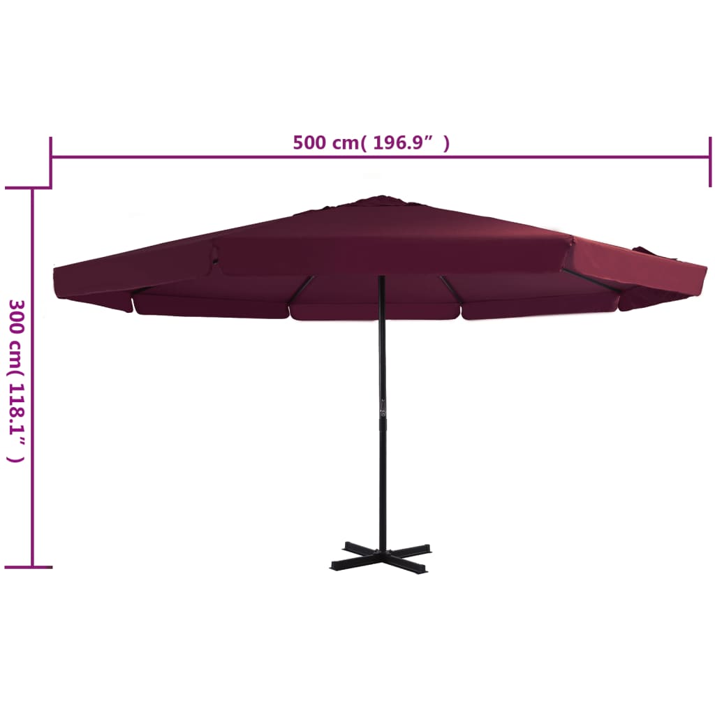 Outdoor cantilever parasol with aluminum pole, red, 500cm