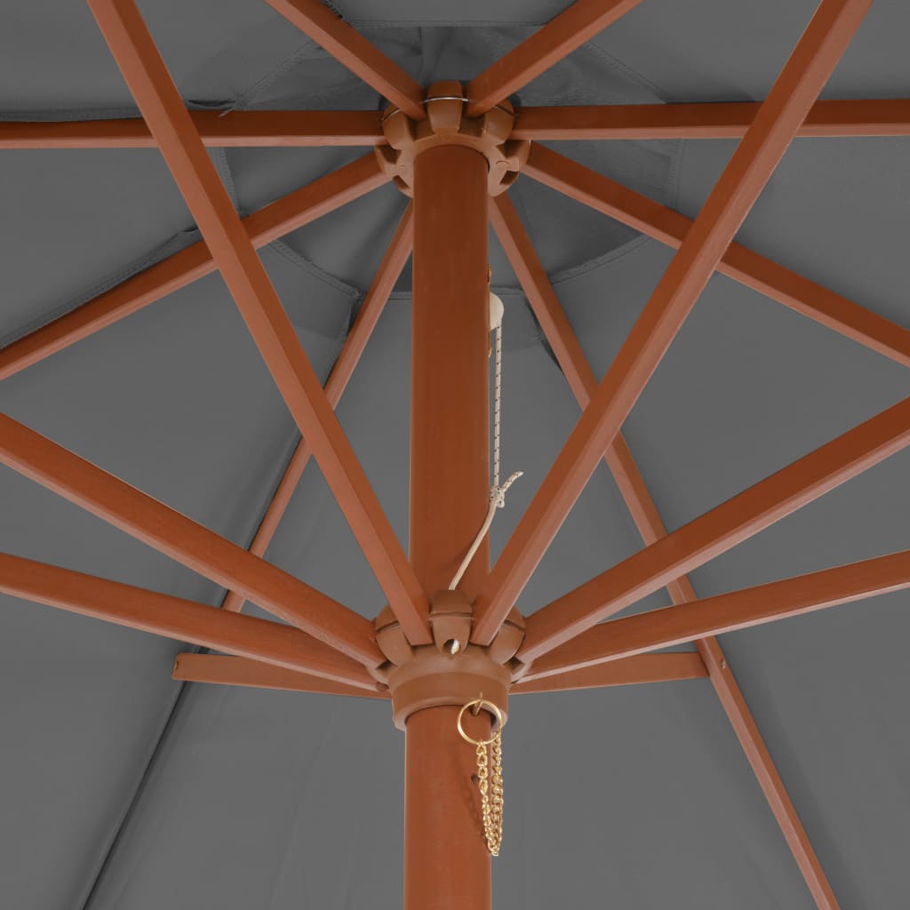 Lauko skėtis nuo saulės su mediniu stulpu, antracito, 300cm