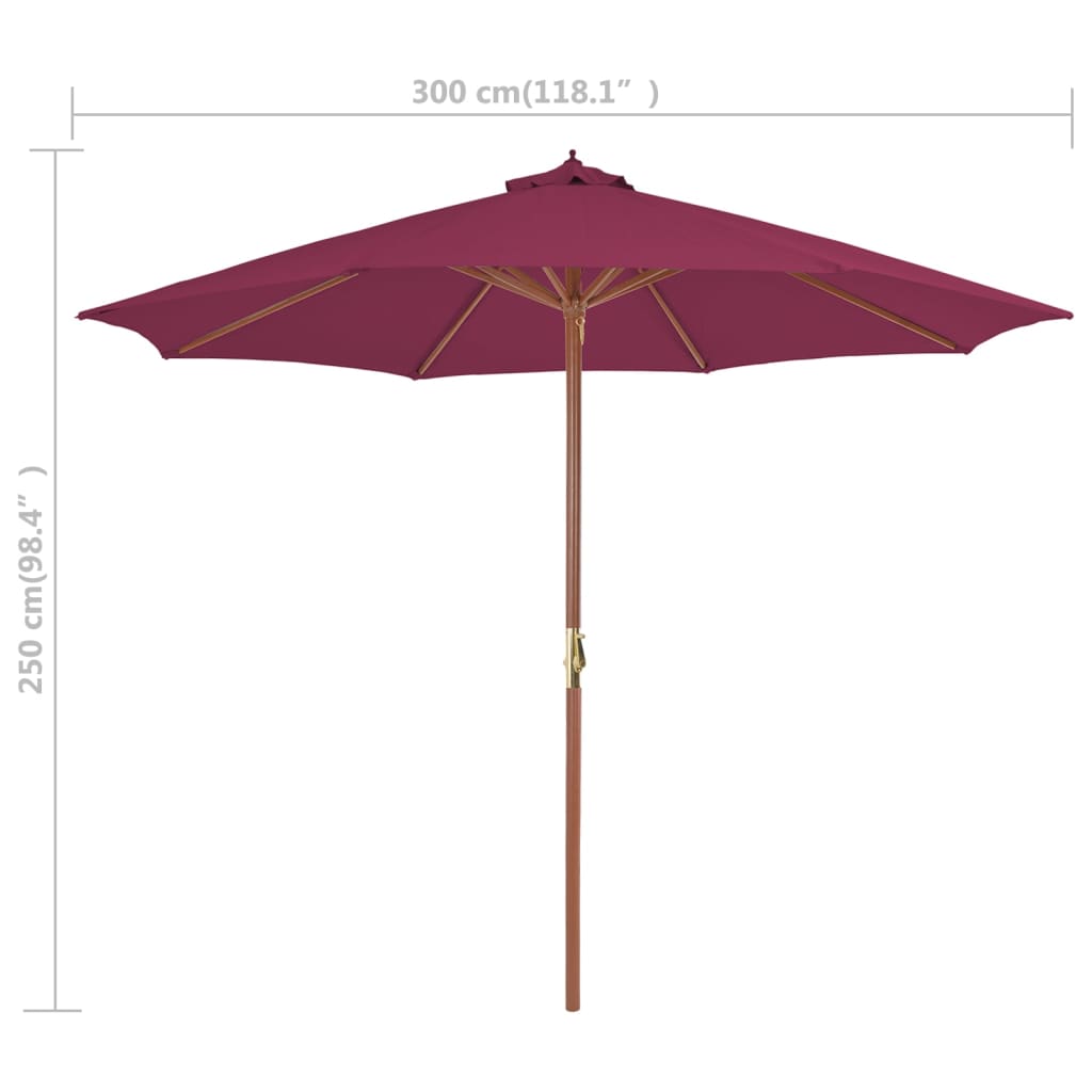 Lauko skėtis nuo saulės su mediniu stulpu, raudonas, 300cm