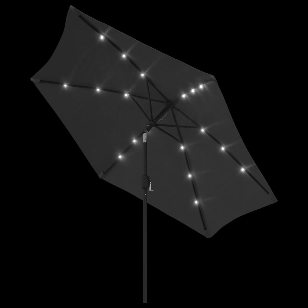 Lauko skėtis su LED ir plieniniu stulpu, antracito, 300cm