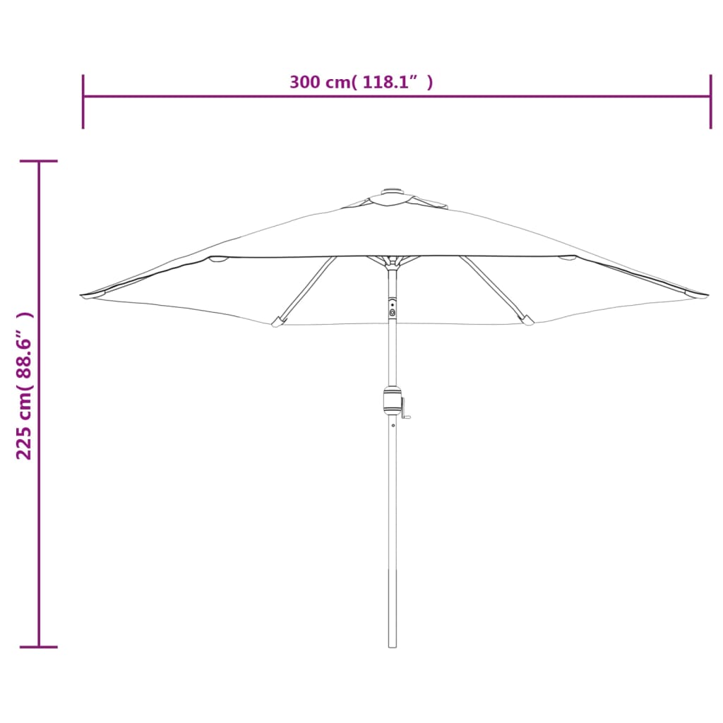 Lauko skėtis su LED ir plieniniu stulpu, antracito, 300cm