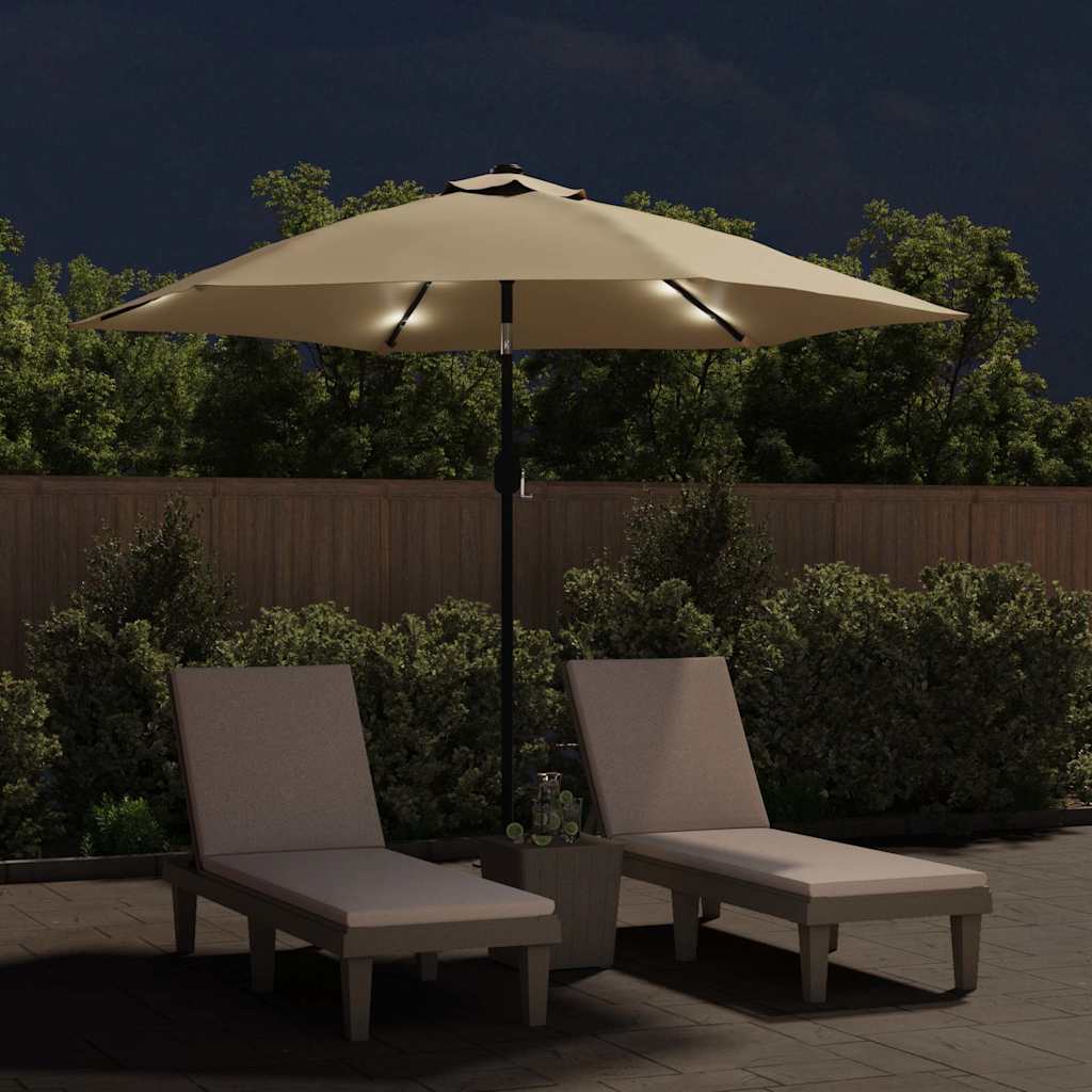 Lauko skėtis su LED ir plieniniu stulpu, taupe, 300cm