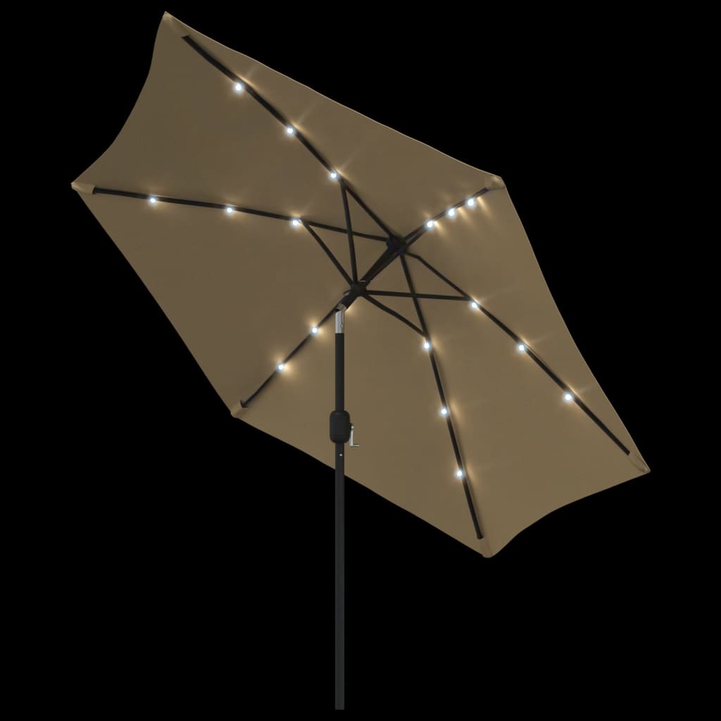 Lauko skėtis su LED ir plieniniu stulpu, taupe, 300cm