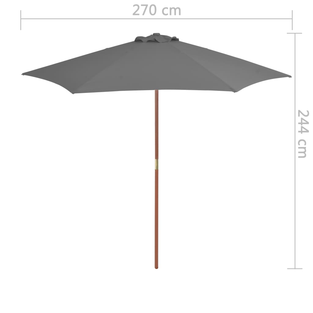 Lauko skėtis nuo saulės su mediniu stulpu, antracito, 270cm