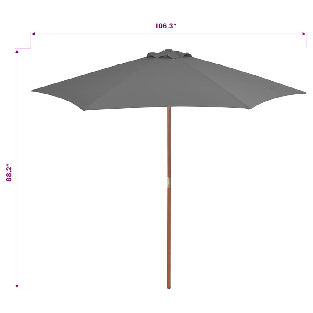 Outdoor parasol with wooden pole, anthracite, 270cm