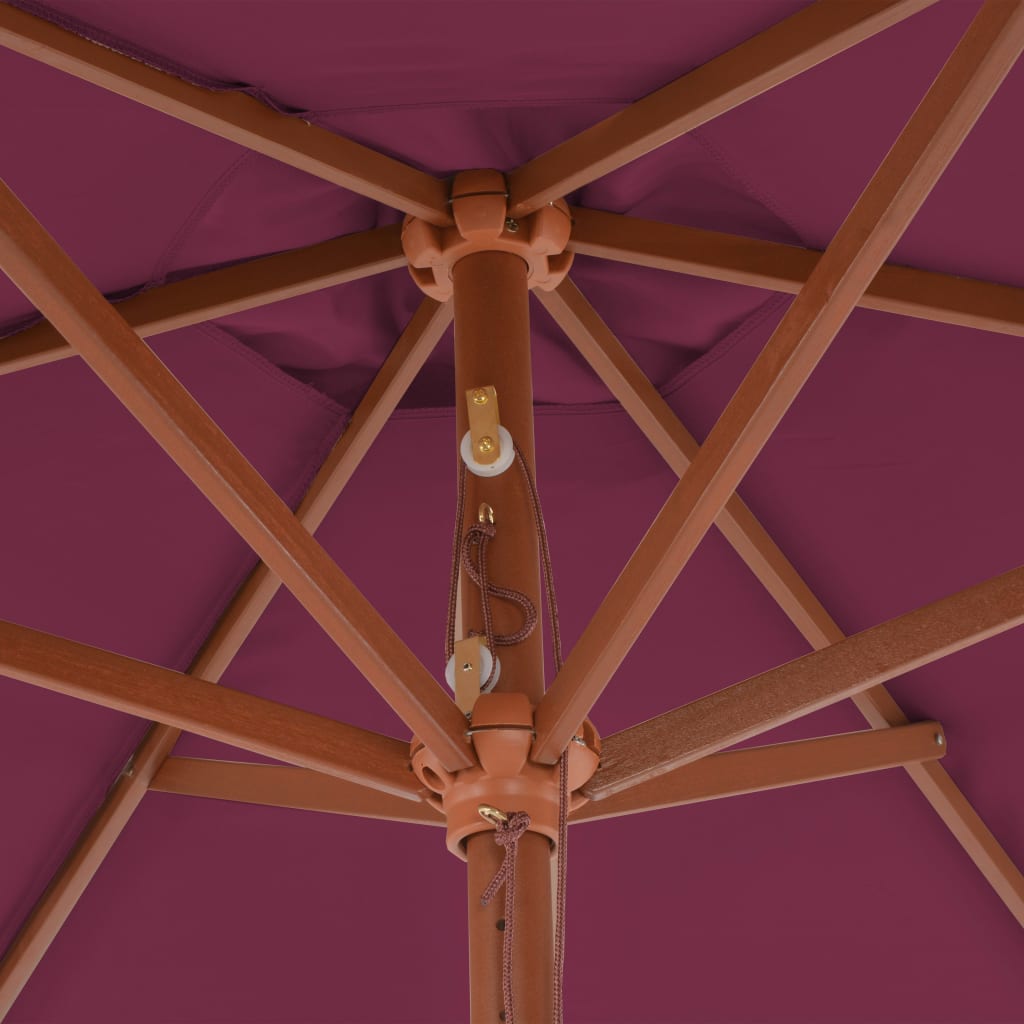 Lauko skėtis nuo saulės su mediniu stulpu, raudonas, 270cm