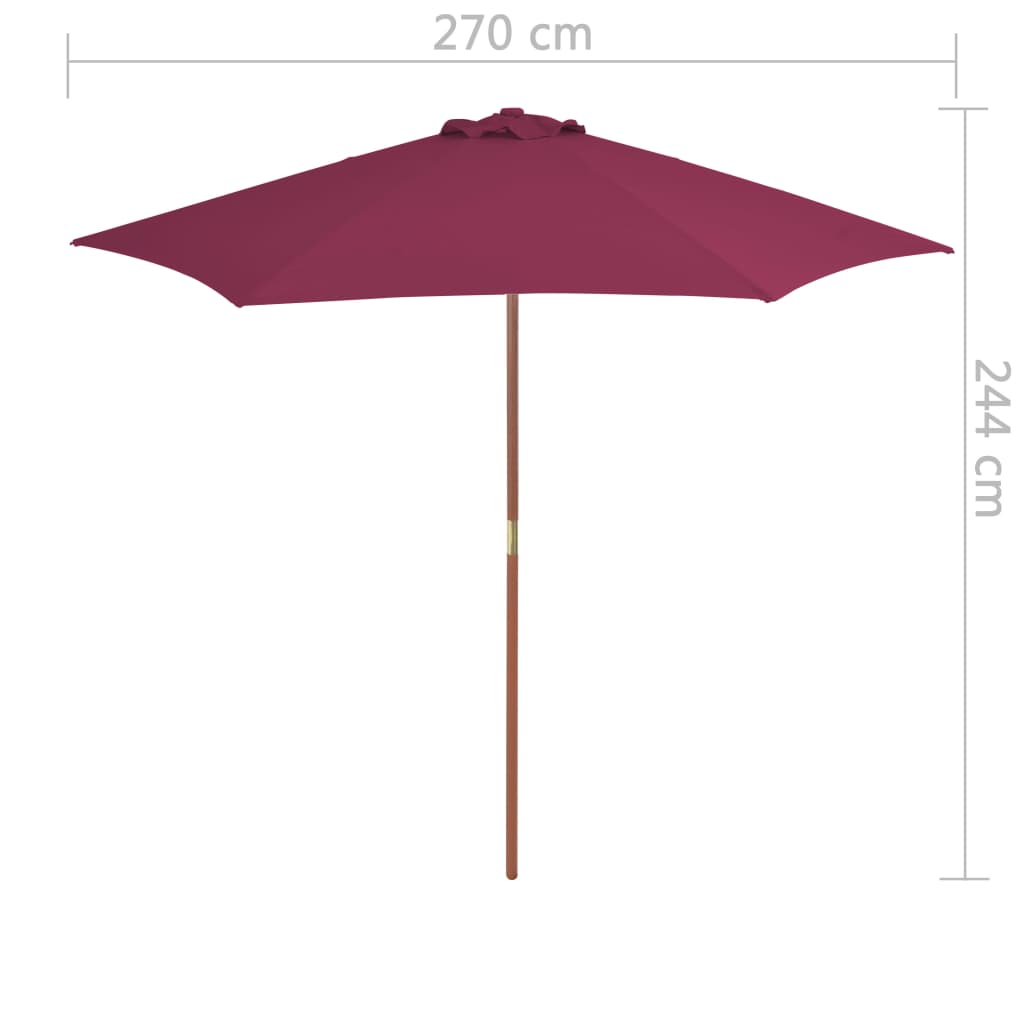 Lauko skėtis nuo saulės su mediniu stulpu, raudonas, 270cm