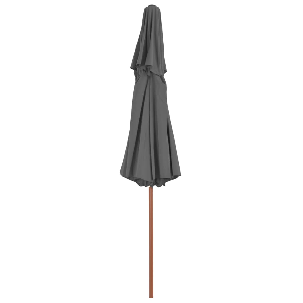 Skėtis su mediniu stulpu, antracito, 270cm, su dvigubu stogu