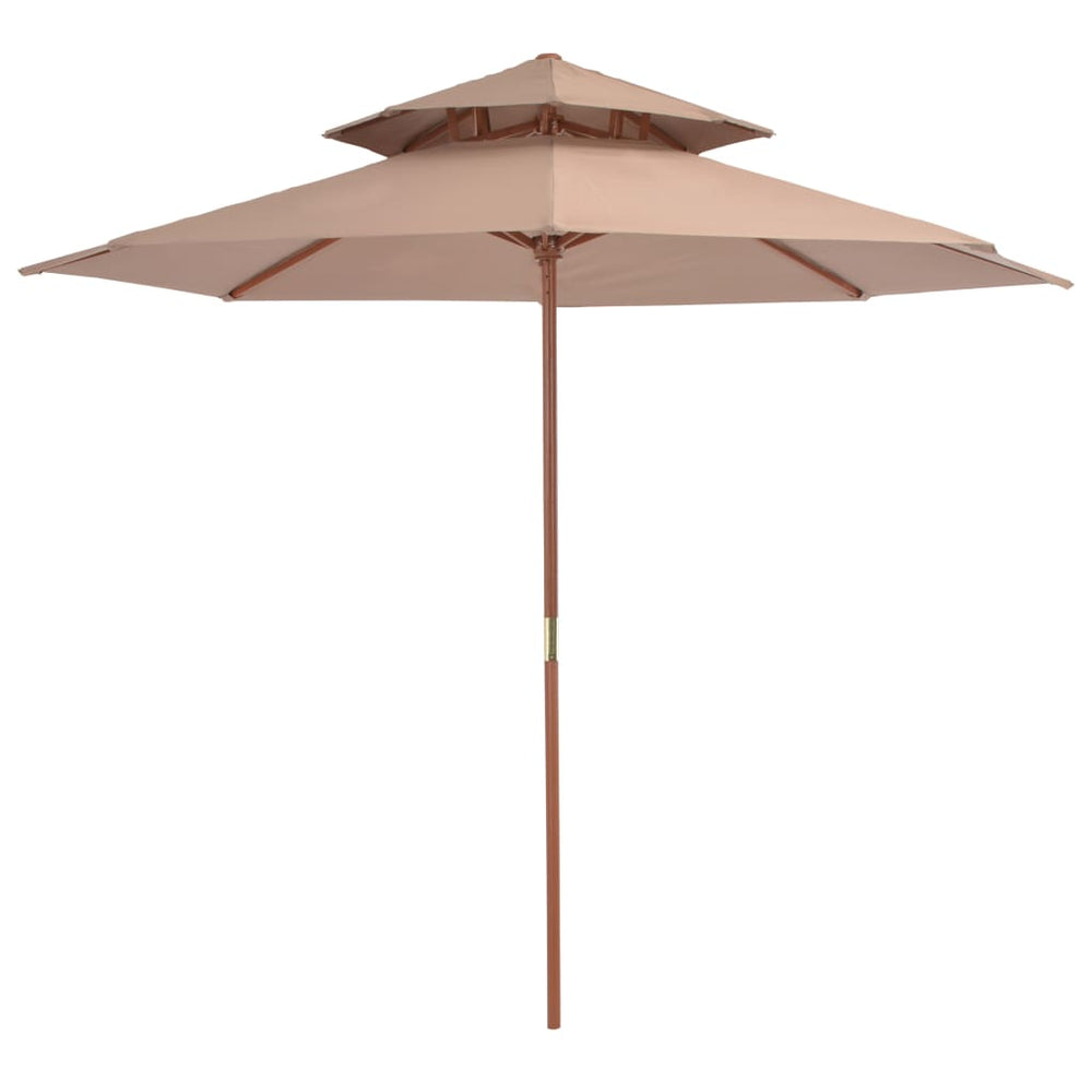Skėtis su mediniu stulpu, taupe, 270cm, su dvigubu stogu